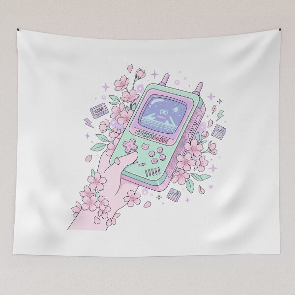 Item preview, Retro Cyber Game Console Pastel Cherry Blossom Aesthetic designed and sold by The Cozy Chapter.
