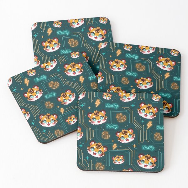 Item preview, NeoTig Circuit Pattern Kawaii AI Tiger Cub Repeat Teal Amber Tech Cute Kids Gifts designed and sold by NeoTigLuna.