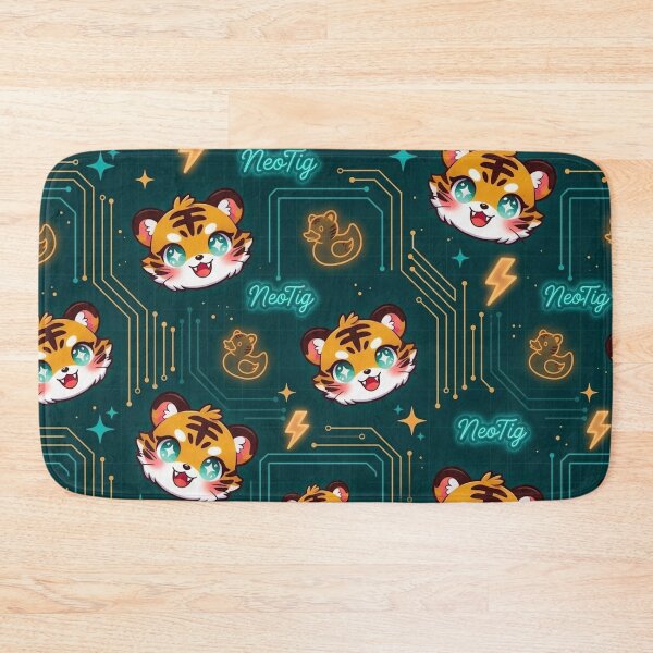 Item preview, NeoTig Circuit Pattern Kawaii AI Tiger Cub Repeat Teal Amber Tech Cute Kids Gifts designed and sold by NeoTigLuna.