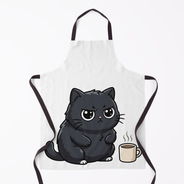 Item preview, Funny Grumpy Black Cat with Coffee Cup Chibi Anime designed and sold by The Cozy Chapter.