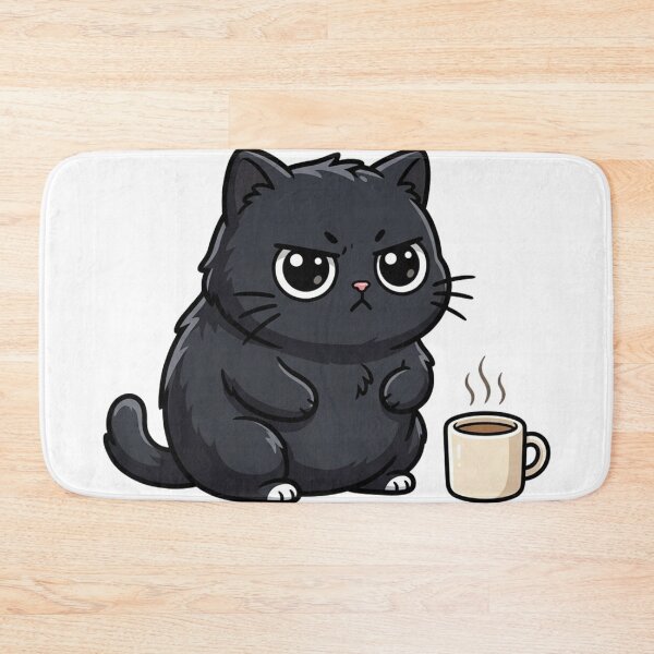 Item preview, Funny Grumpy Black Cat with Coffee Cup Chibi Anime designed and sold by The Cozy Chapter.