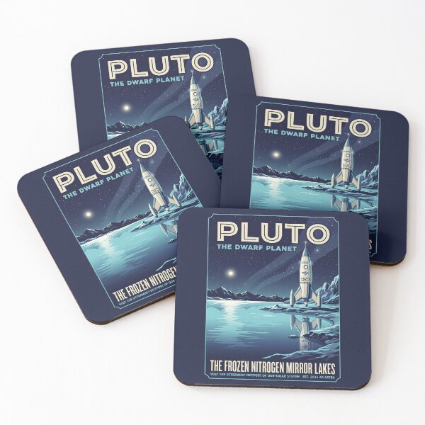 Item preview, Pluto Frozen Lakes Retro NASA Travel Poster Mirror designed and sold by RetroRewind Studio.