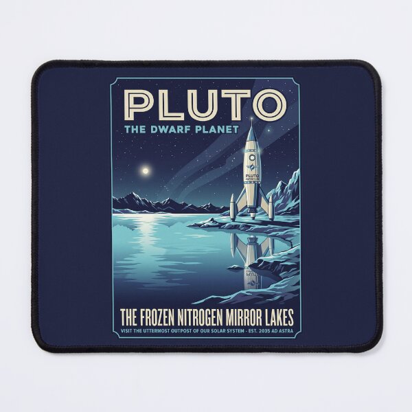 Item preview, Pluto Frozen Lakes Retro NASA Travel Poster Mirror designed and sold by RetroRewind Studio.