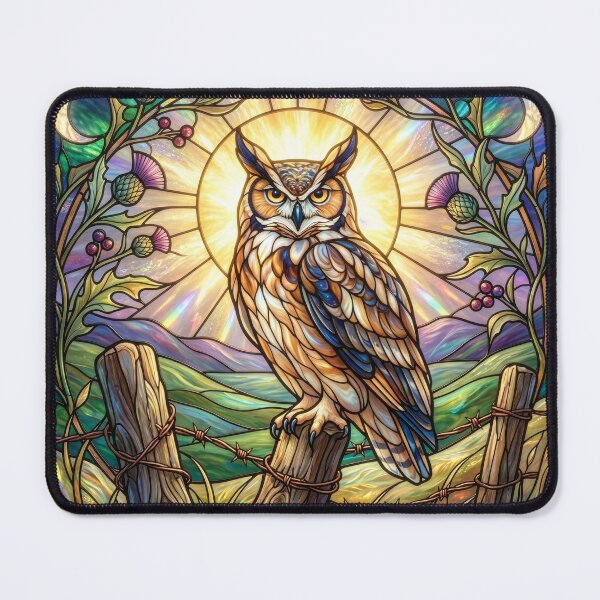 Item preview, Stained Glass Style Owl Perches on a Fence Post designed and sold by Tridentulus.