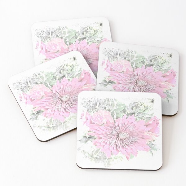 Item preview, Soft Pink Chrysanthemum and Rose Pencil Sketch Digital Art designed and sold by BalkanBloom.