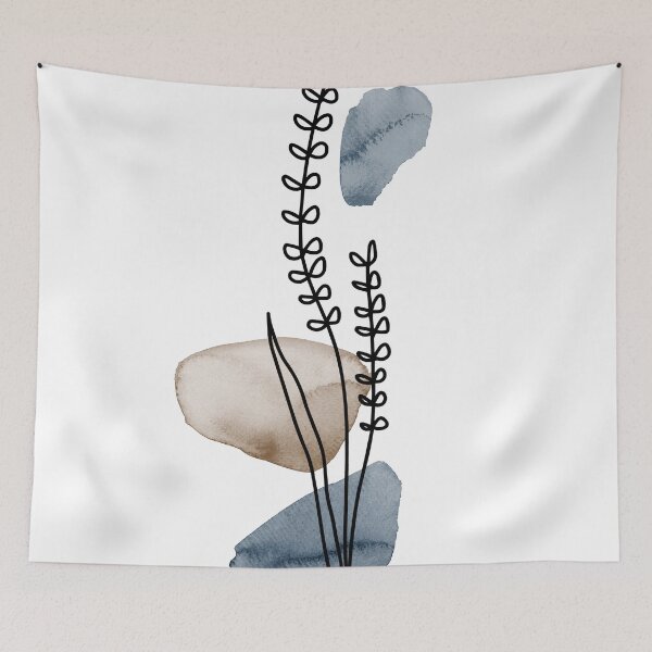 Item preview, Line wildflowers, blue and brown watercolor botanical, abstract floral designed and sold by ArticraftShop.