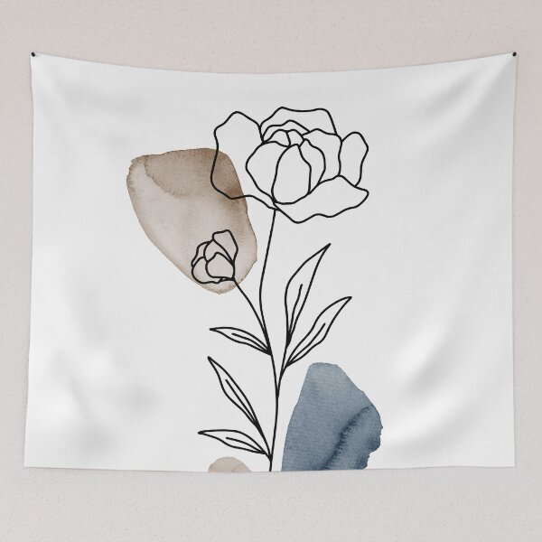 Item preview, Line wildflowers, blue and brown watercolor botanical, abstract floral B designed and sold by ArticraftShop.