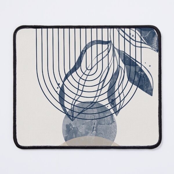 Item preview, Mid-century modern botanical, lines and shapes in blue and beige C designed and sold by ArticraftShop.