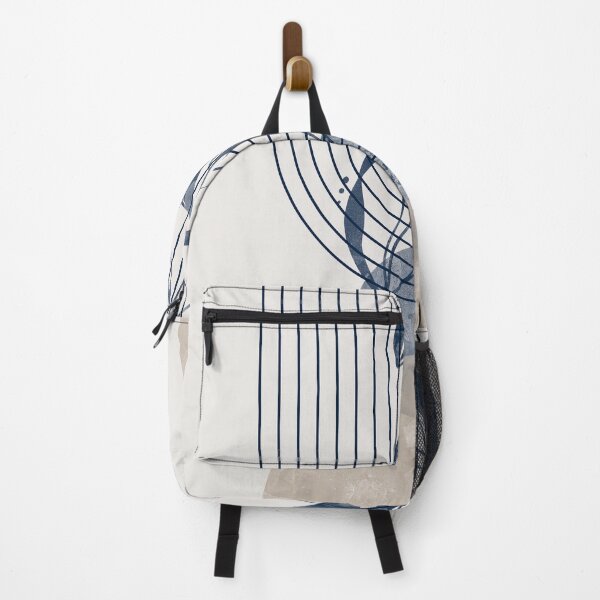 Item preview, Mid-century modern botanical, lines and shapes in blue and beige C designed and sold by ArticraftShop.