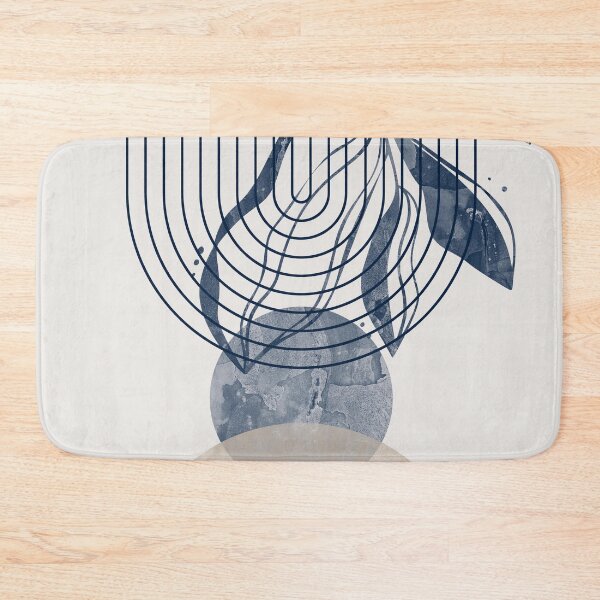 Item preview, Mid-century modern botanical, lines and shapes in blue and beige C designed and sold by ArticraftShop.