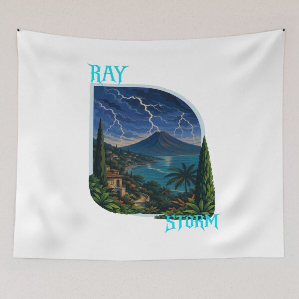 Item preview, RAY Storm Mountain Coastal Landscape Art T-Shirt | Lightning Sky Scenic Nature Graphic Tee designed and sold by RAYapparel.