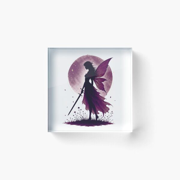 Item preview, Moonlit Fairy Warrior | Purple Fantasy Fairy Silhouette Art designed and sold by MysticPurpleHue.