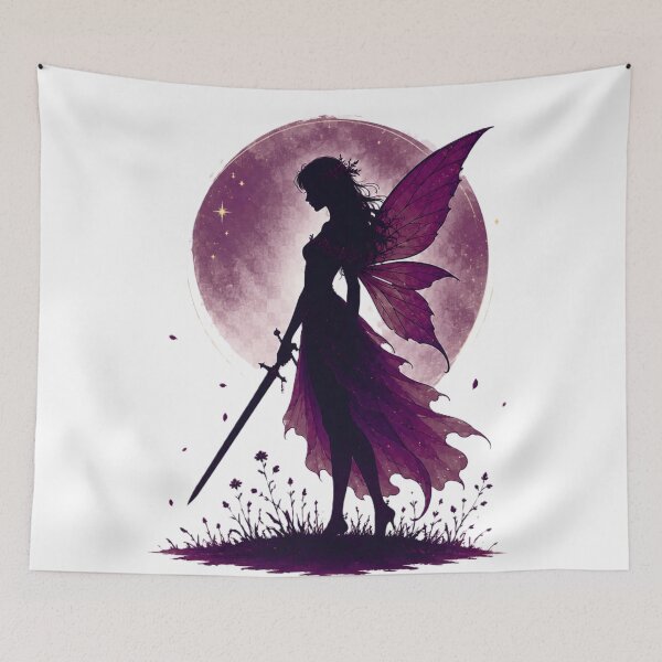 Item preview, Moonlit Fairy Warrior | Purple Fantasy Fairy Silhouette Art designed and sold by MysticPurpleHue.
