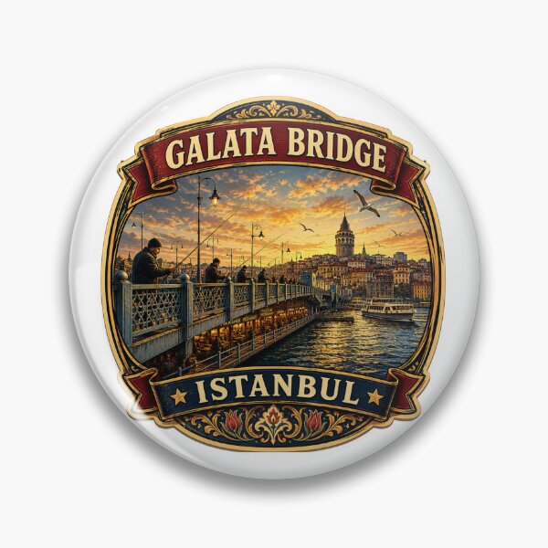 Item preview, Galata Bridge Istanbul Vintage Travel Badge | Retro Turkey Souvenir Sticker designed and sold by DreamPaw Studio.