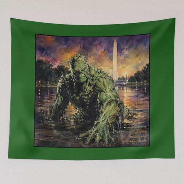 Item preview, Swamp Titan Rising – Washington Monument Fantasy Cartoon designed and sold by Rick London Gifts.