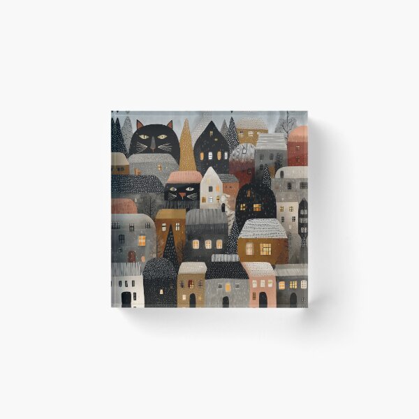 Item preview, Scandinavian Folk Art Woodland Animals Pattern | Nordic Cat Village | Rustic Boho Nature Collage | Mid Century Modern Wall Art designed and sold by Babylone Art Design.