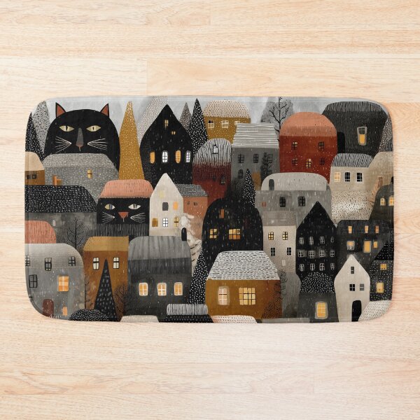 Item preview, Scandinavian Folk Art Woodland Animals Pattern | Nordic Cat Village | Rustic Boho Nature Collage | Mid Century Modern Wall Art designed and sold by Babylone Art Design.