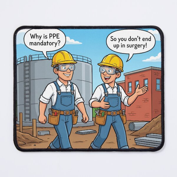 Item preview, Why Is PPE Mandatory? – Funny Workplace Safety Caricature 2 designed and sold by WordPlayStudio.