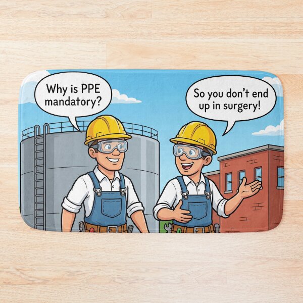 Item preview, Why Is PPE Mandatory? – Funny Workplace Safety Caricature 2 designed and sold by WordPlayStudio.