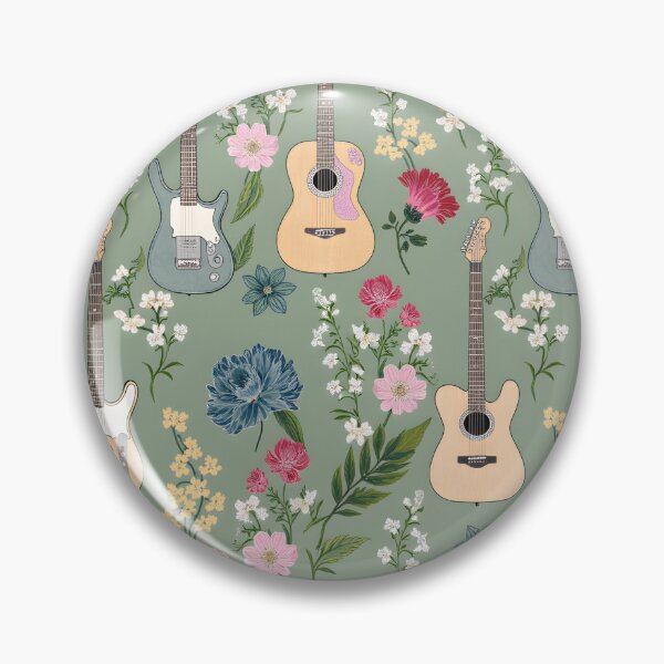 Item preview, Sage Green Guitar Pattern with Floral Design | Boho Guitar Art | Vintage Music Lover Aesthetic | Cottagecore Floral Pattern designed and sold by PeacefulD-signs.