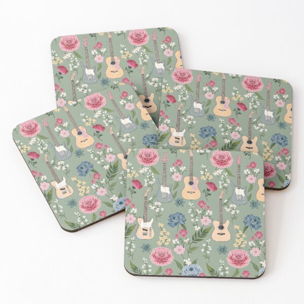 Item preview, Sage Green Guitar Pattern with Floral Design | Boho Guitar Art | Vintage Music Lover Aesthetic | Cottagecore Floral Pattern designed and sold by PeacefulD-signs.