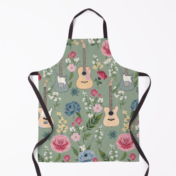 Item preview, Sage Green Guitar Pattern with Floral Design | Boho Guitar Art | Vintage Music Lover Aesthetic | Cottagecore Floral Pattern designed and sold by PeacefulD-signs.