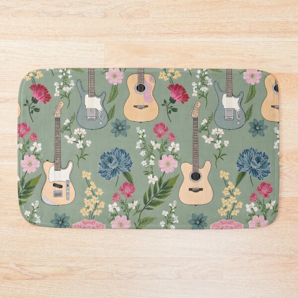 Item preview, Sage Green Guitar Pattern with Floral Design | Boho Guitar Art | Vintage Music Lover Aesthetic | Cottagecore Floral Pattern designed and sold by PeacefulD-signs.