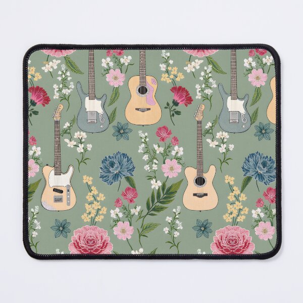 Item preview, Sage Green Guitar Pattern with Floral Design | Boho Guitar Art | Vintage Music Lover Aesthetic | Cottagecore Floral Pattern designed and sold by PeacefulD-signs.