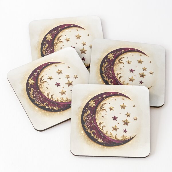 Item preview, Ornate burgundy gold lunar art print designed and sold by Checho30.