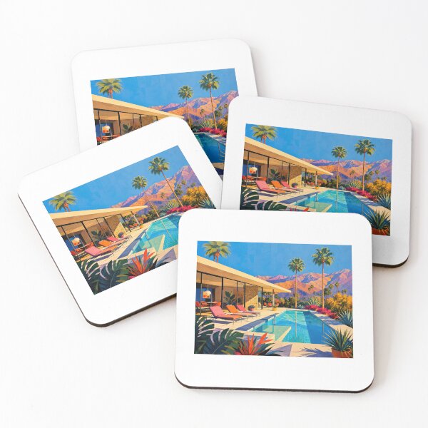 Item preview, Desert Oasis Retreat | Mid-Century Modern Pool Art designed and sold by stickyhubprinting.