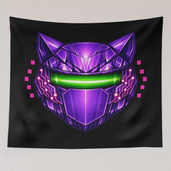 Item preview, Cyberpunk Panther – Neon Visor Geometric Purple Cat Mask Art designed and sold by ArtoryWorks.