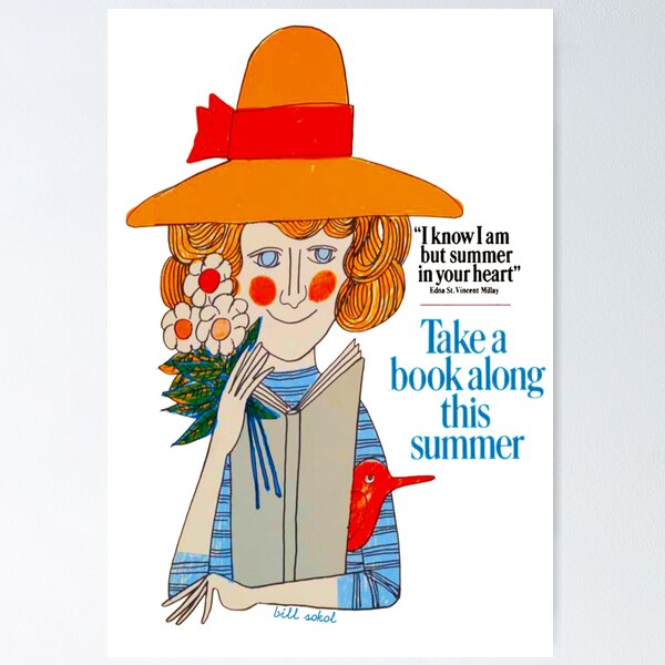 Item preview, Vintage Repro Bill Sokol Take A Book Along This Summer Edna St.Vincent Millay ''I know I am but summer in your heart '' designed and sold by jjcrane1966 Digital Art & Designs.