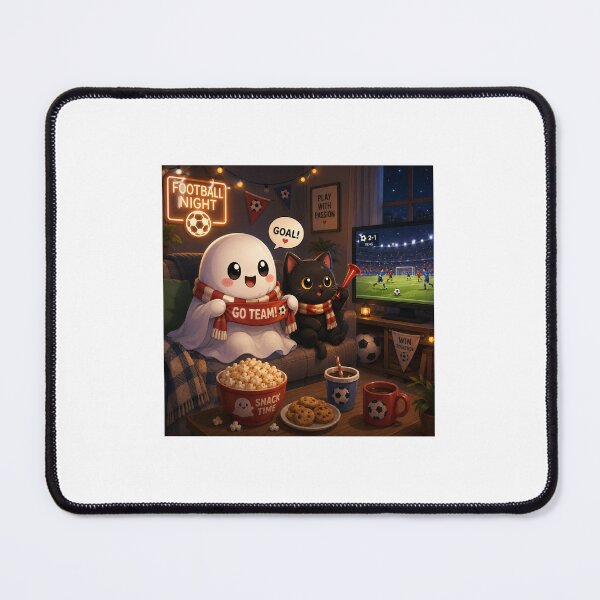 Item preview, Cozy Football Night Ghost and Cat Sticker designed and sold by Happy Ghost Studio.