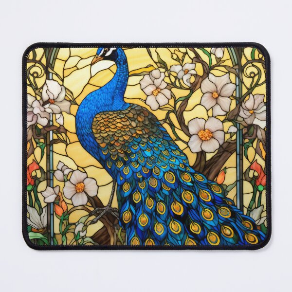 Item preview, Stained Glass Peacock with Apple Blossoms designed and sold by pinkal.