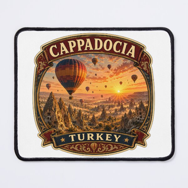 Item preview, Cappadocia Sunrise Vintage Travel Badge | Hot Air Balloon Turkey Sticker designed and sold by DreamPaw Studio.
