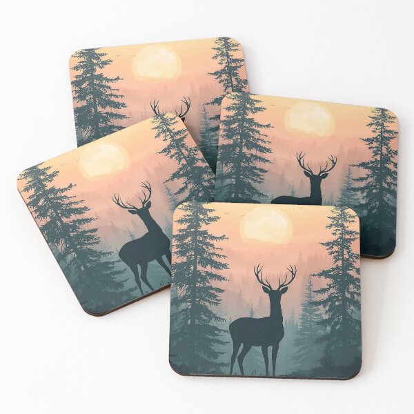 Item preview, Majestic Forest Deer Silhouette Sunset Wilderness Scene designed and sold by Evergreen Horizon Works.