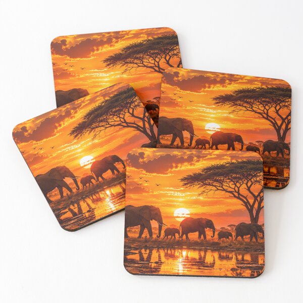 Item preview, African Elephant Family Savanna Sunset Golden Sky designed and sold by SavannaCanvas.