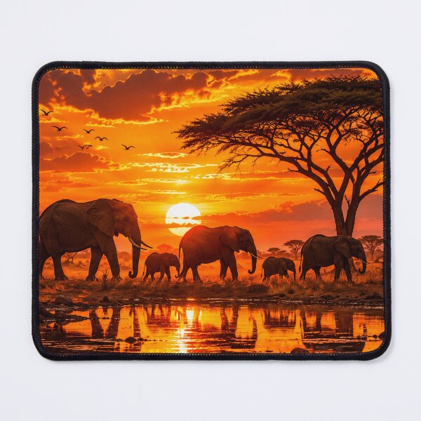 Item preview, African Elephant Family Savanna Sunset Golden Sky designed and sold by SavannaCanvas.