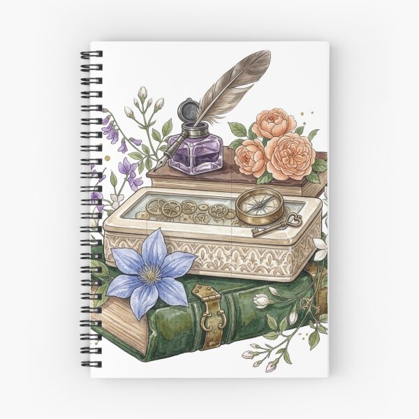 Item preview, Steampunk Vintage Book Stack and Inkwell Watercolor designed and sold by sanorastyle.
