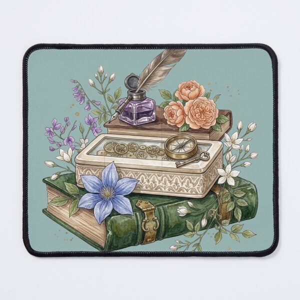 Item preview, Steampunk Vintage Book Stack and Inkwell Watercolor designed and sold by sanorastyle.