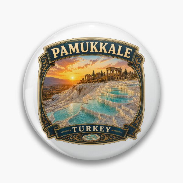 Item preview, Pamukkale Travertines Vintage Travel Badge | Turkey UNESCO Souvenir Sticker designed and sold by DreamPaw Studio.