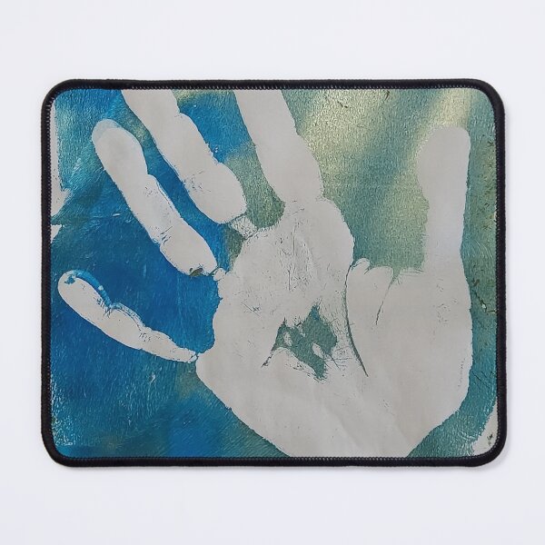 Item preview, Blue Green Handprint acrylic painting designed and sold by Emily Macafore.