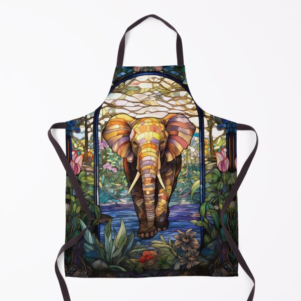 Item preview, Elephant in a Colorful Jungle Stained Glass Window Design designed and sold by pinkal.