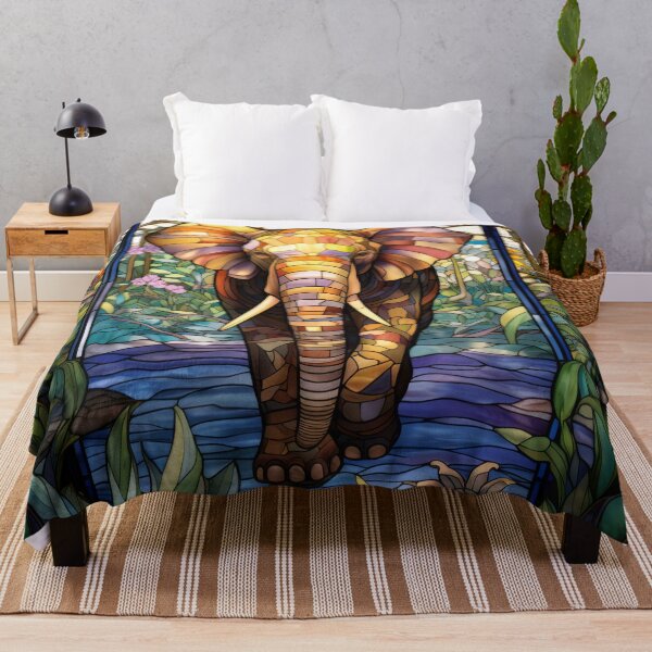 Artikelvorschau, Elefant im bunten Dschungel – Buntglasfenster-Design entworfen und verkauft von pinkal.