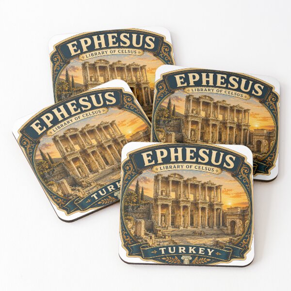 Item preview, Ephesus Library of Celsus Vintage Travel Badge | Turkey Ancient Ruins Sticker designed and sold by DreamPaw Studio.