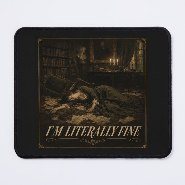 Item preview, I’m Literally Fine Dark Academia Library Fine Art Meme designed and sold by POD DYNASTY | Original Print On Demand T-Shirt Graphics.