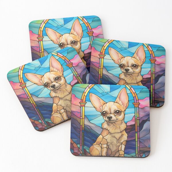 Item preview, Cute Fawn Chihuahua in a Colorful Stained Glass Window Design designed and sold by pinkal.