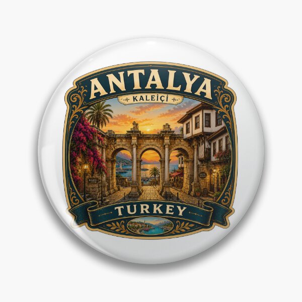 Item preview, Antalya Kaleici Vintage Travel Badge | Hadrian's Gate Turkey Souvenir Sticker designed and sold by DreamPaw Studio.