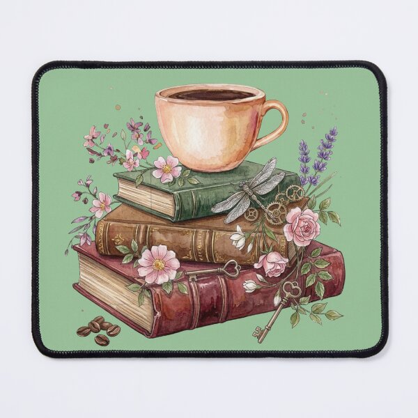 Item preview, Dragonfly on Vintage Book Stack with Coffee Watercolor designed and sold by sanorastyle.