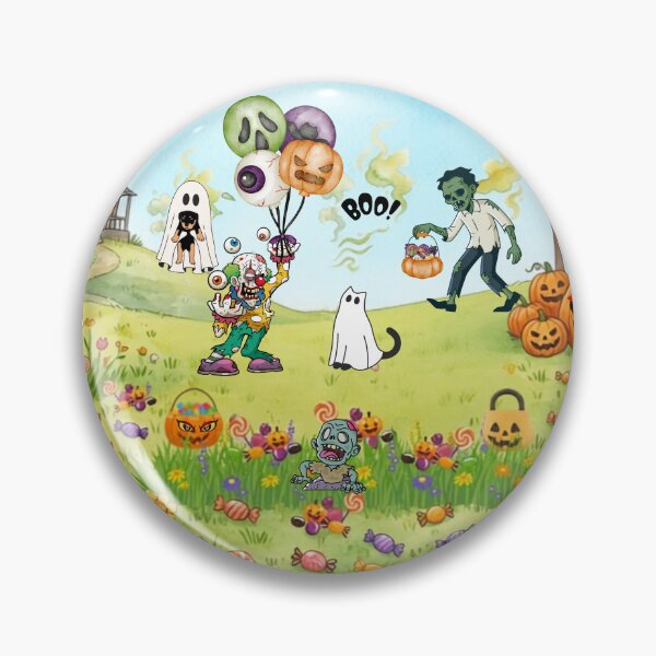 Item preview, Spooky Halloween Meadow Watercolor Illustration – Haunted House, Ghosts, and Monsters Landscape designed and sold by VibranPalette.